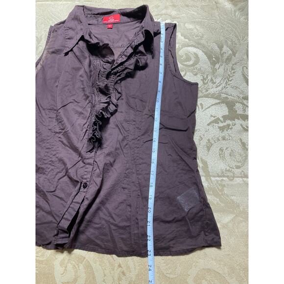 Oscar Oscar De La Renta Company Large Blouse Brown Sleeveless Ruffled Button Up - Picture 8 of 8